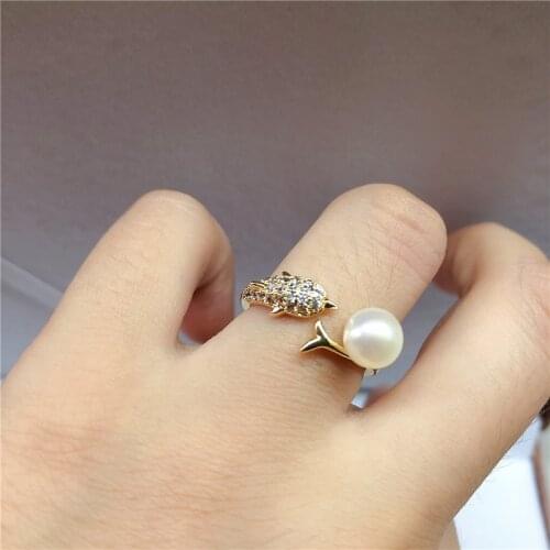 Dolphin Gold Plated Ring Base Mountings Findings Settings Adjustable Ring Jewelry Parts Fittings Accessories for Pearl Beads