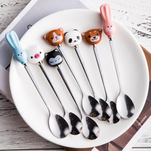 Cute Cartoon Animals cat panda rabbit coffee spoon Stirring Spoon Children Soup Coffee Spoons Scoop Dinnerware