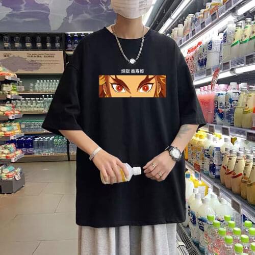 Fashion Design Japan Anime Demon Slayer Tshirt Rengoku Kyoujurou Eyes T-shirt Flame Hashira Tee Fashion Men Women Casual T Shirt