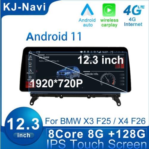 For BMW X3 F25 / X4 F26 Blue Anti-Glare IPS 12.3'' Screen Android 10 Carplay Radio Video Navigation Multimedia CIC NBT System
