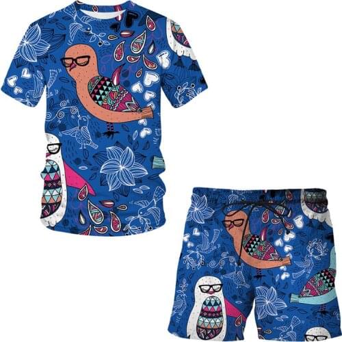 2021 New Fashion hot Shorts Abstract pattern 3D Summer T-Shirt Cartoon Suit Man / Woman bird Clothes Hip Hop Short Sleeve Sets