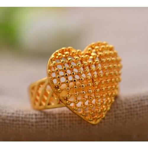 NEW 24K Heart-shaped Dubai Gold Color Ring for Women Ethiopian Wedding Ring India/Ethiopian/African/Nigerian/Israel/Arabic Items