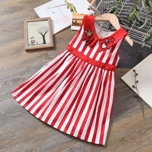2 Color Striped Lapels Love Heart Pattern Dress For Girls Party Princess Dress Summer Tutu Kids Clothes Toddler Girl Clothes