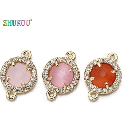 9*13mm High Quality Brass Cubic Zirconia Round shape Charms Connectors DIY Jewelry Findings Making, Hole:0.5mm Model: VS295