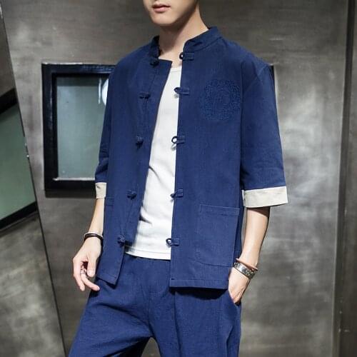 Plus Size Men Short Sleeve Shirt Chinese Style Tang Suit Loose Casual Traditional Kung Fu Uniform Male Summer Clothing