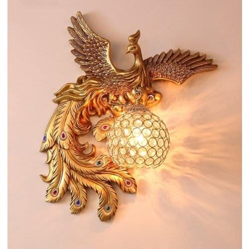 Nordic Luxury LED Wall Lamps for Living Room Decoration Peacock Crystal Lampshade Wall Light Bedroom Bedside Wall Sconce Lamp