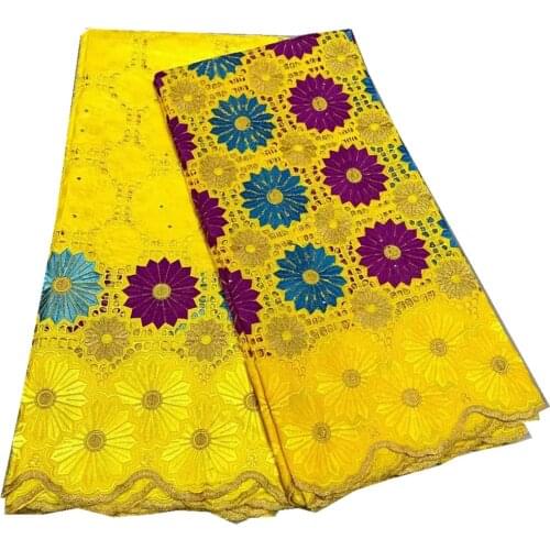 SJ Lace 2.5+2.5 Yards 100% Cotton Brode Bazin Borde 2021 African Lace Fabric Swiss Voile In Switzerland Nigerian Fabric K3-57