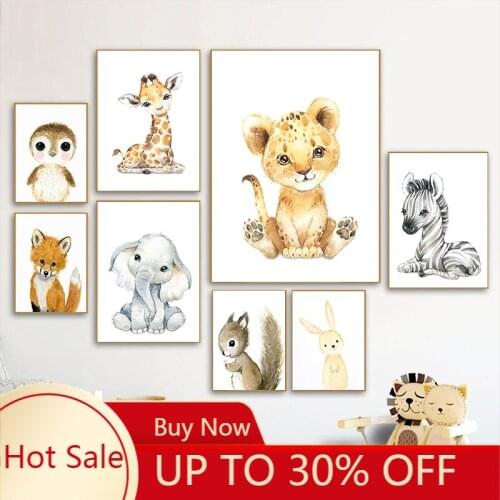 Nordic poster Animal Print Canvas Painting Cute Zebra Giraffe Lion Elephant Poster Children Room Wall Art Decor Nursery Picture