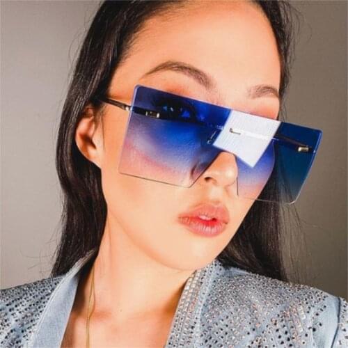 Oversized Sunglasses Women Gradient Yellow Glasses Fashion Rimless Sunglasses Men Luxury Brand Big Ladies Shades UV400