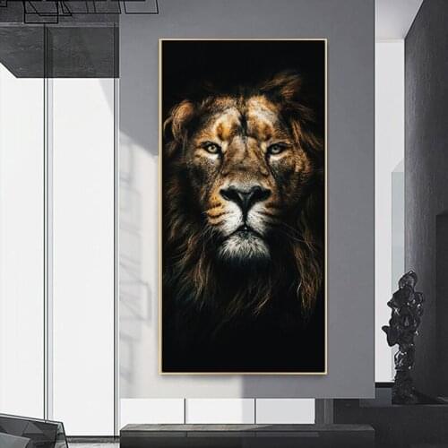 Modern Black Animal Print Canvas Painting King of The Forest Lions Posters Wall Art Prints Decoration Pictures for Living Room