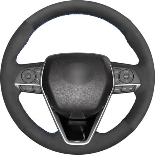Hand-stitched Black Suede Car Steering Wheel Cover for Toyota Avalon Camry 2018-2019 Crown 2018-2019 Corolla 2018-2020 RAV4 2019