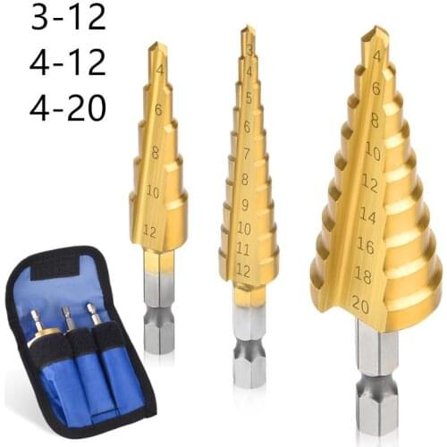 3Pcs Sets Hss Straight Groove Step Drill Bit Titanium Coated Wood Metal Hole Cutter Drilling
