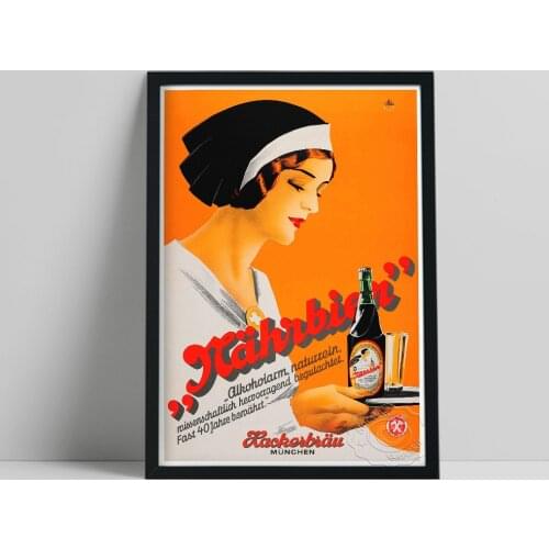 Vintage 1930s Art Deco Beer Poster, The Hackerbrau Brewery In Munich Canvas Painting, Girl Beer Prints Wall Picture Home Decor