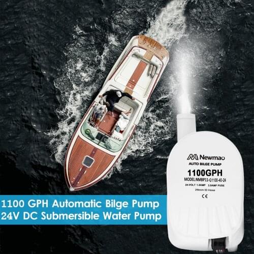 12V/24V DC Submersible Water Pump 1100 GPH Automatic Bilge Pump RV Boat Marine Pump with 1-1/8In Outlet for Removing Bilge Water