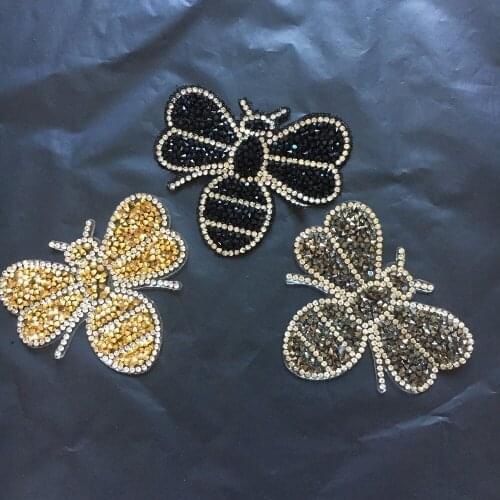 2PCS/lot Hotfix Rhinestones Bee Patch for Clothes Hats 3D Beaded Bugs Appliques DIY Accessories Hot Adhesive Insects Parches