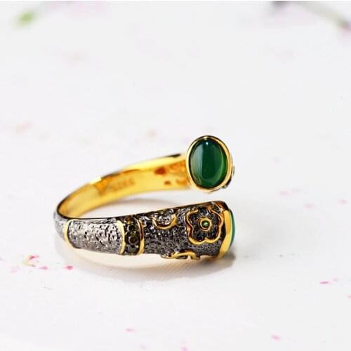 2018 Vintage Real 925 Sterling SIlver Inlaid Chrysoprase Ring Retro Handmade Silver Process For Women Fine Jewelry Wholesale