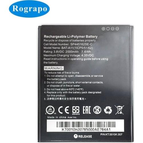 New 3.8V 2000mAh BAT-A11 Replacement Battery Baterij For ACER BAT-A11 Liquid Z410 T01 Z330 KT.0010K.007 Mobile Phone Batteries