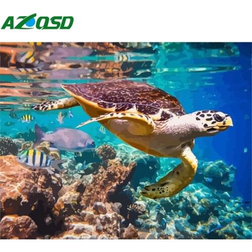AZQSD Paints By Numbers Animals Kit Pictures Oil Painting By Numbers Turtle Coloring By Numbers Art Figure Drawing 50x40cm