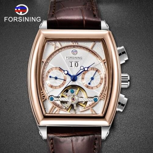 FORSINING Top Luxury Tourbilion Watches Automatic Male Watches Fashion Mens Clocks Leather Strap Style Charming Men Wristwatch