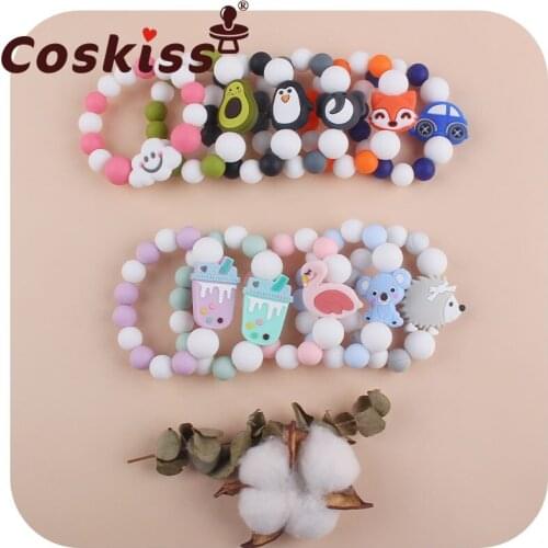 Coskiss 1pcs Baby Hedgehog Tooth Rubber Ring Food Grade Silicone Rattle Toy Tooth Bracelet Silicone Beads Baby Toy BPA Free
