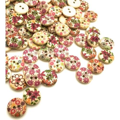 50PCS/Lot 2 Hole Mixed Wild Chrysanthemum Wood Buttons DIY Clothing Home Decor Sewing Scrapbooking Card Making Buttons15mm SC002