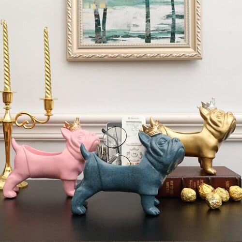 French Bulldog Figurines Key Organizer Animals Storage Box Resin Art&Craft Home Decoration Accessories For Living Room X3940