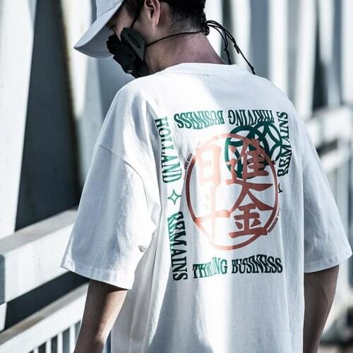 Hip Hop Summer TShirts Men Tops Tees Streetwear Chinese Letter Print T-Shirts Male Short Sleeve Cotton White Casual T Shirts