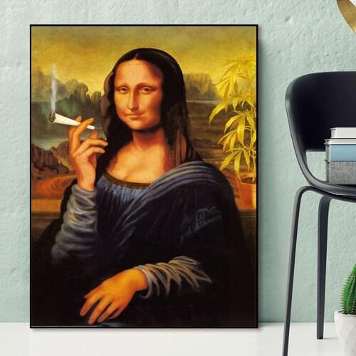 Retro Canvas Paintings Spoof Mona Lisa Cat Graffiti Art Abstract Canvas Painting Posters and Prints Wall Canvas Art Home Decor
