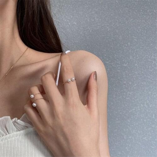 NEW Korean-Style Pearl Ring Ins Wind Simple Retro Design Elegant Ring Fashion All-match Opening Adjustable Index Finger Ring