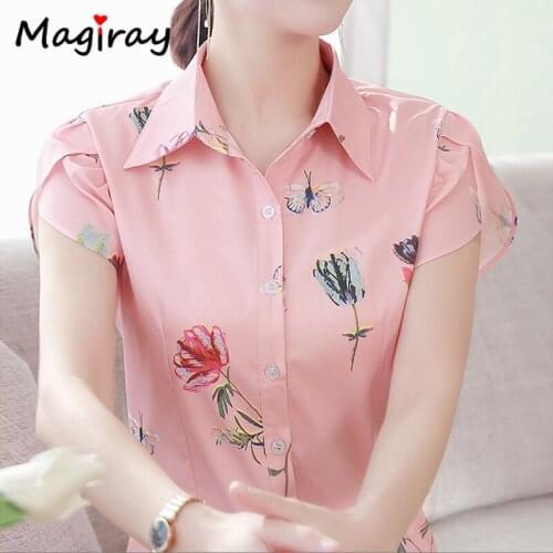 Magiray Short Sleeve White Chiffon Blouse Women 2021 Summer Office Casual Shirt Floral Korean Elegant Female Plus Size Top C151