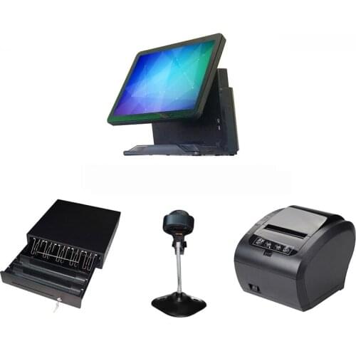 Hot sales POS ALL IN ONE for restaurants Point of Sales with cash drawer black lottery 15'' POS system cash register