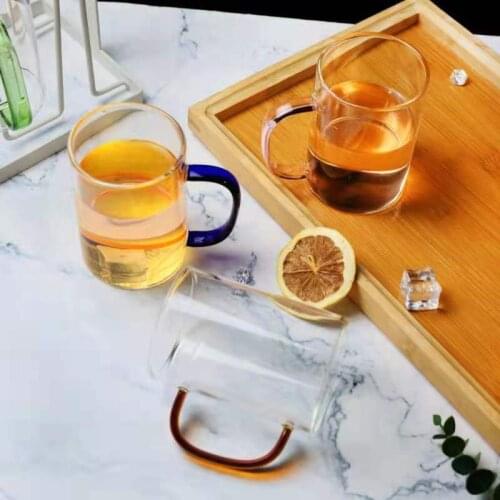 Multi-color handles available single layer high borosilicate glass water cup home juice drink cup Lemon tea cup wine glass
