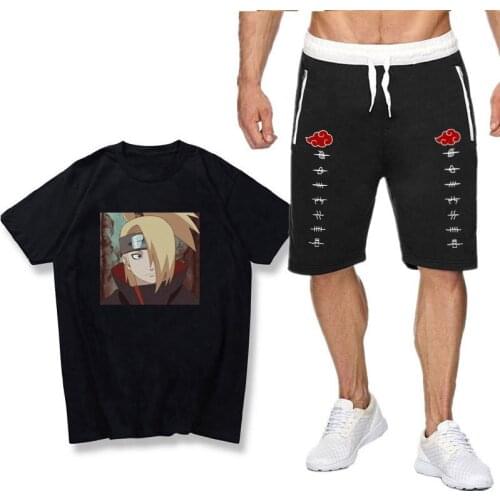 Anime Kakashi Sasuke 2021New summer Mens Short Sleeved T-Shirt with Short Pants Casual Simple Loose Sportswear Suit
