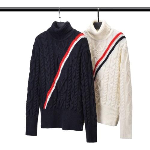 TB Browin Men Wool Sweater Mock Collar Knitting Casual Pullover Solid Striped Sweatershirt Korean Design Jacquard High Quality