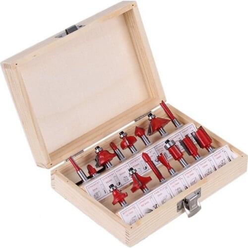 1/4" 1/2" Professional Woodworking Carbide Router Bit Set Milling Cutter Wood Carving Engraving Tool Kit Mill Drill Bits 15Pcs