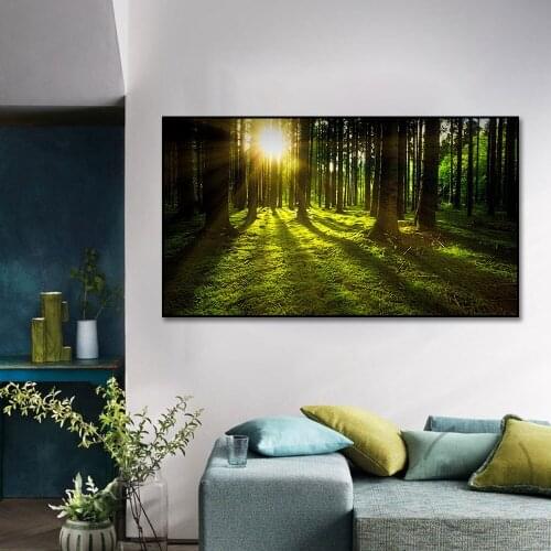 Green Forest With Sunrise Canvas Painting Poster Print Nordic Wall Art Picture For Living Room Home Decor Decoration Frameless