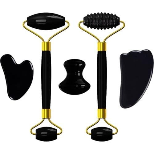 Natural Black Obsidian Jade Roller Facial Massager Roller Jade Stone Gua sha Board Scraper Face Lifting Gouache Scraper Roller