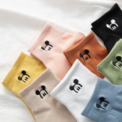 Disney Embroidered womens socks shallow mouth Korean cute Japanese tide summer thin Cotton Funny street adult short boat sock