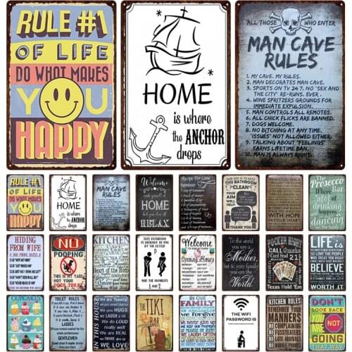 Home Rule Tin Tablet Plate Metal Vintage Family Rule Of Life Do What Make You Happy Decoracion Vintage For Family Home Man Cave