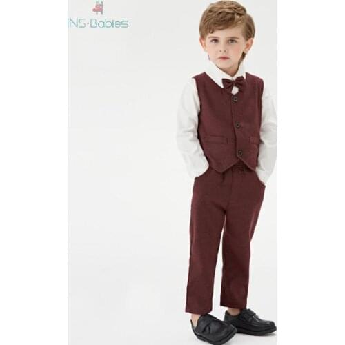 Autumn Children Boys Suit 2020 Gentleman baby boy clothes Solid Color Vest+ Long Sleeve Shirt+pants 3pcs birthday kids clothing