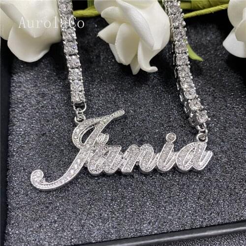 AurolaCo Custom Name Necklace Personality Stainless Steel Gold Choker Nameplate Pendant Necklace Jewelry Wedding Gift