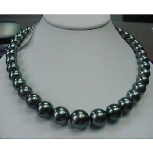 Luster 18" 12-11mm Natural freshwater black Round pearl necklace 925silver clasp