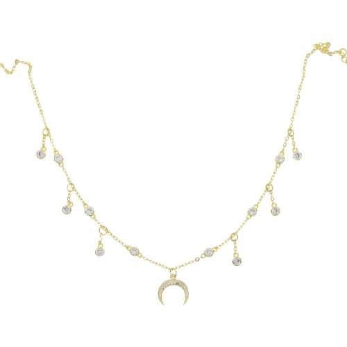 Gold silver color vermeil Horn charm pendant necklaces paved round Tassels cz delicate fashion girl women sweet lovely jewelry