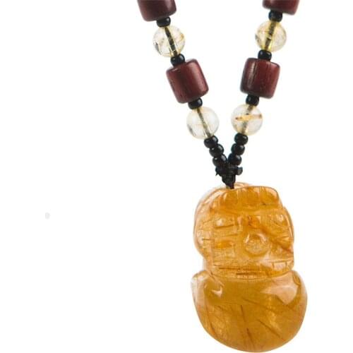 Genuine Brazil Titanium Gold Rutilated Quartz Pendant Powerful PiXiu Animal Shape Necklace Crystal Pendant 25*16*13mm