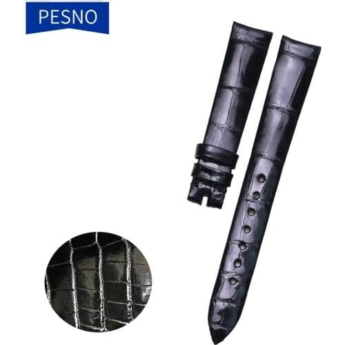 PESNO Black Alligator Skin Leather Watch Bands Women Wrist Straps with Pin Buckle Suitable for Audemars Piguet 77230 77228