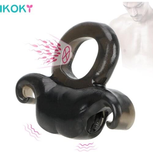 IKOKY Silicone Vibrating Penis Rings Sex Toys for Men Erotic Cock Rings Delay Ejaculation