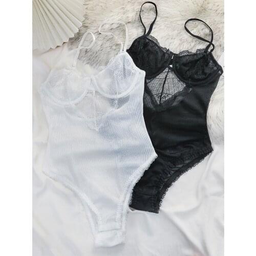 Sexy see-through lace self-cultivation with bra all-in-one one-piece mesh gauze underwear womens thin section lingerie bodysuit