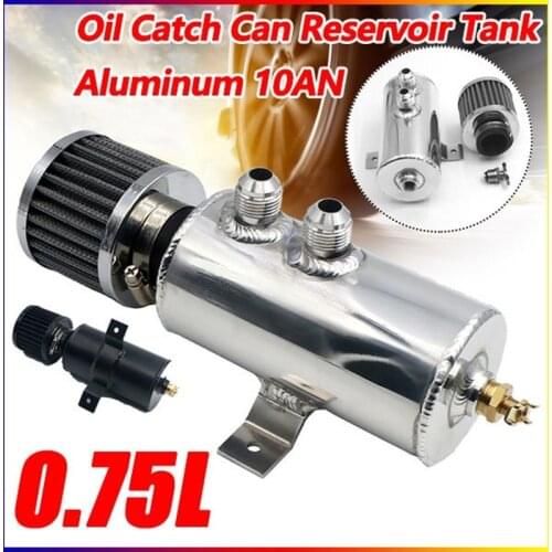 Universal Black/Silver Aluminum 10AN Oil Catch Can Reservoir Tank +Breather Filter Baffled Kit