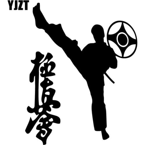 YJZT 13.7CM*17.3CM KARATE Logo And Man Art Creative Car Sticker Decor Body Of Car Vinyl Decal Black/Silver C31-0336