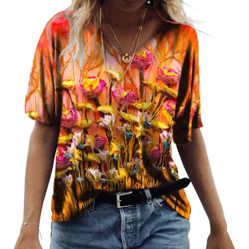 Womens Clothes Printed T-Shirts Blouses Elegant Female Summer Tee 2021 Fashion Casual Loose Office Ladies Tops Free Shipping